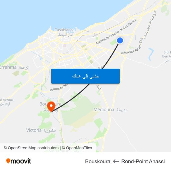 Rond-Point Anassi to Bouskoura map