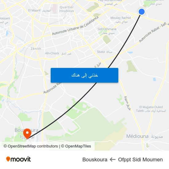 Ofppt Sidi Moumen to Bouskoura map