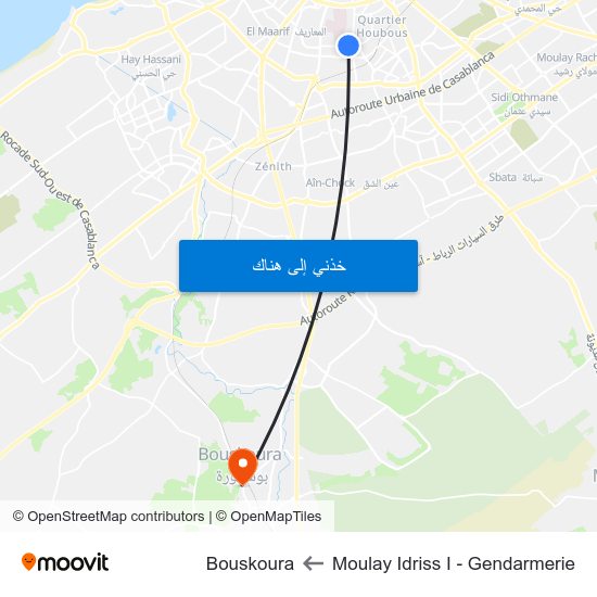 Moulay Idriss I - Gendarmerie to Bouskoura map