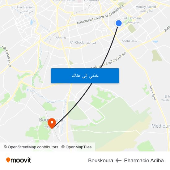 Pharmacie Adiba to Bouskoura map
