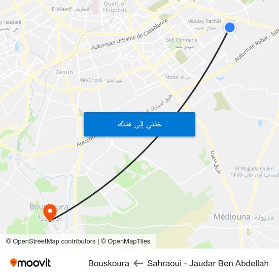 Sahraoui - Jaudar Ben Abdellah to Bouskoura map