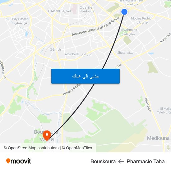Pharmacie Taha to Bouskoura map