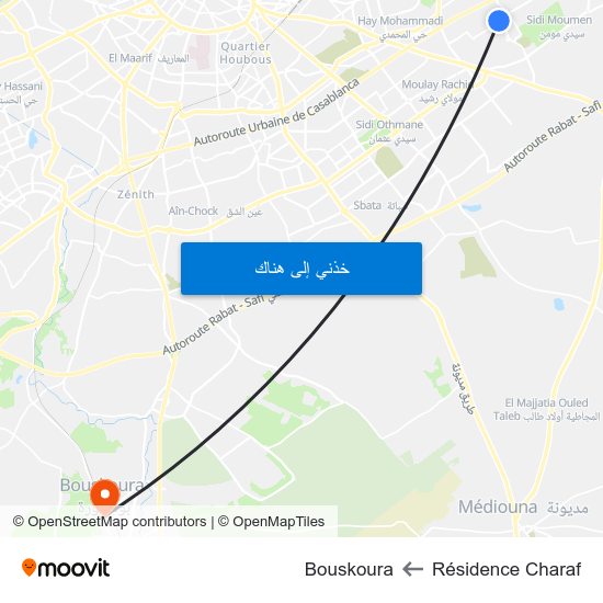 Résidence Charaf to Bouskoura map