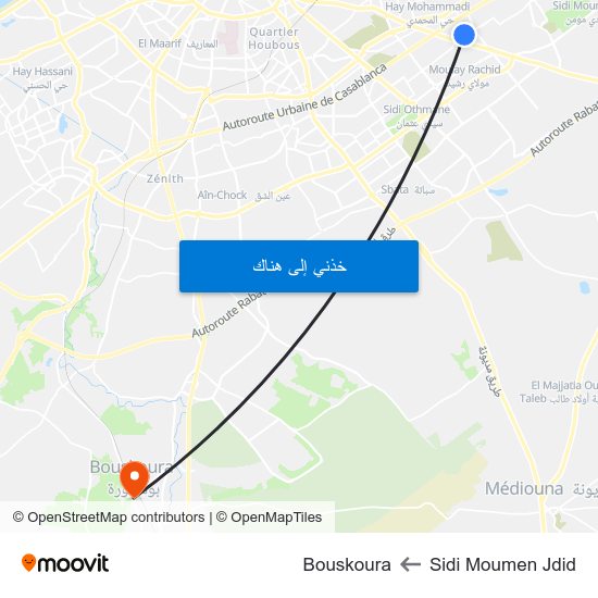 Sidi Moumen Jdid to Bouskoura map