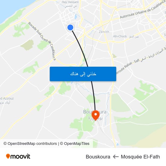 Mosquée El-Fath to Bouskoura map