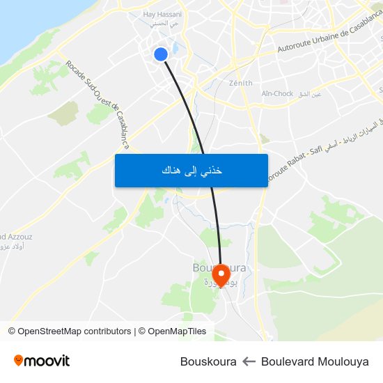 Boulevard Moulouya to Bouskoura map