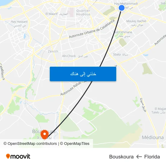 Florida to Bouskoura map