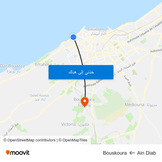 Ain Diab to Bouskoura map