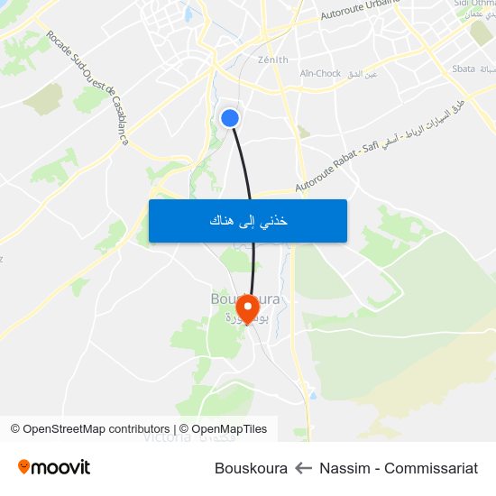 Nassim - Commissariat to Bouskoura map