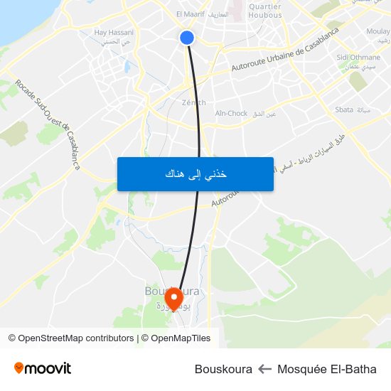 Mosquée El-Batha to Bouskoura map