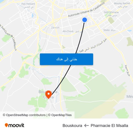 Pharmacie El Msalla to Bouskoura map