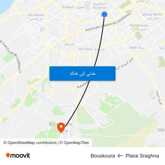 Place Sraghna to Bouskoura map