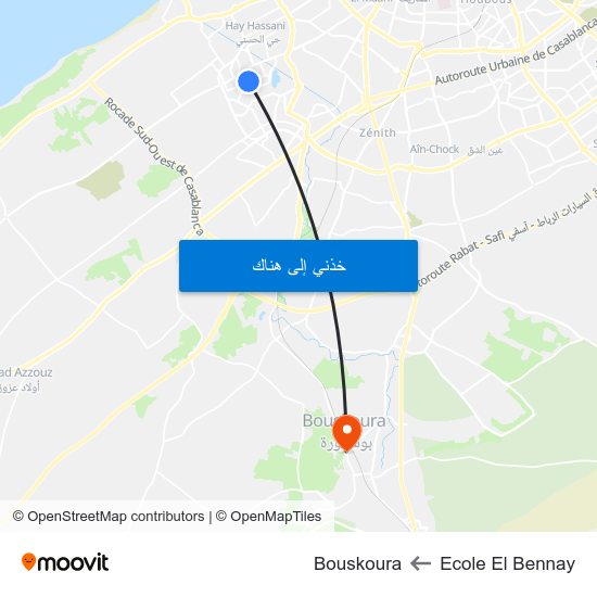 Ecole El Bennay to Bouskoura map