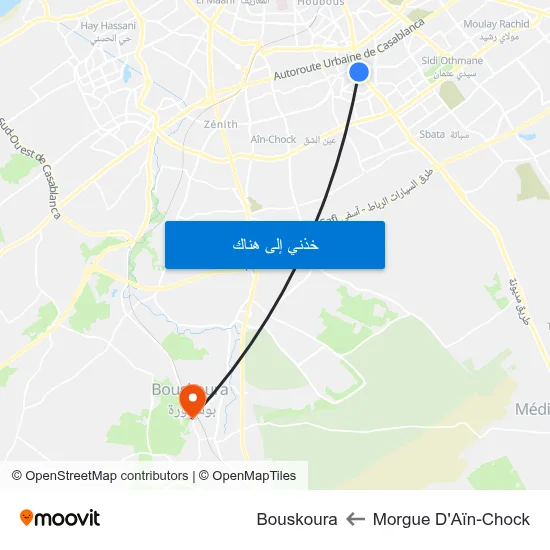 Morgue D'Aïn-Chock to Bouskoura map