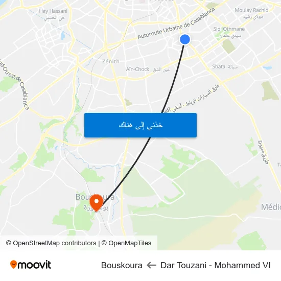 Dar Touzani - Mohammed VI to Bouskoura map