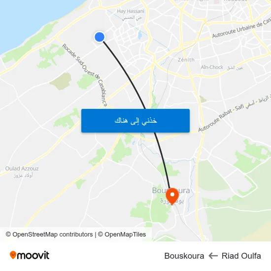 Riad Oulfa to Bouskoura map