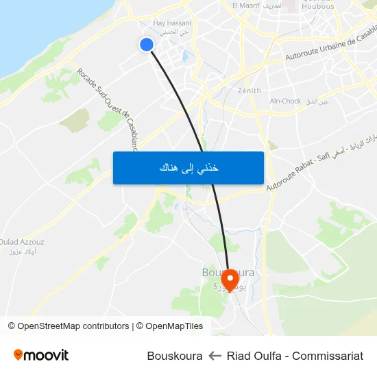 Riad Oulfa - Commissariat to Bouskoura map