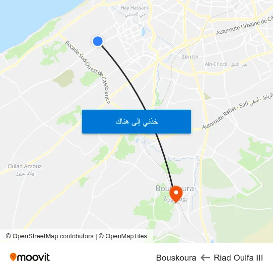 Riad Oulfa III to Bouskoura map