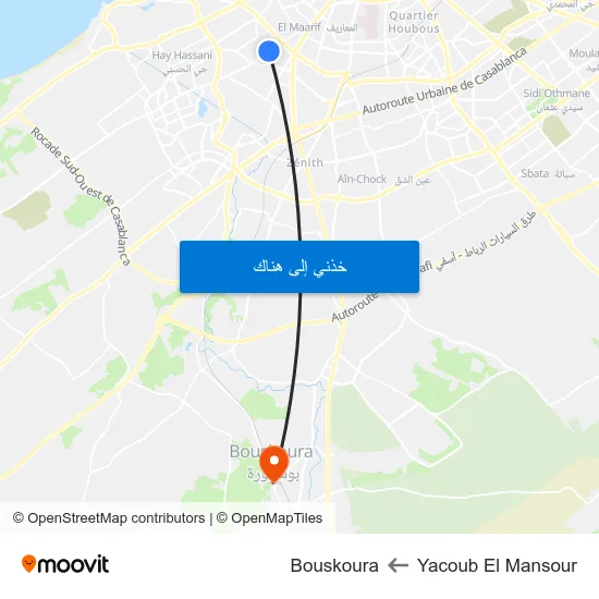 Yacoub El Mansour to Bouskoura map