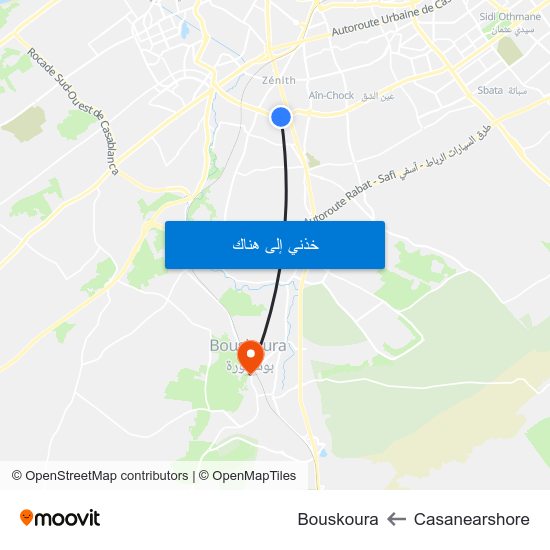 Casanearshore to Bouskoura map