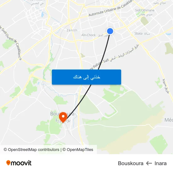 Inara to Bouskoura map