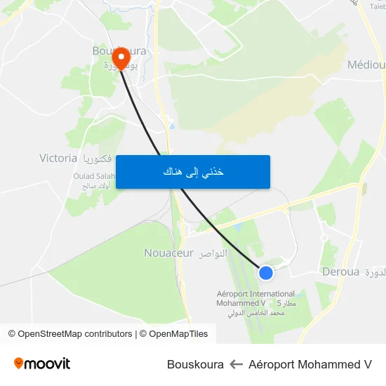 Aéroport Mohammed V to Bouskoura map