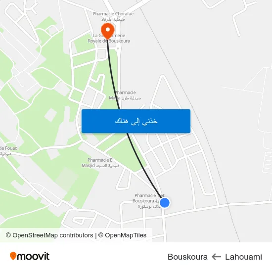 Lahouami to Bouskoura map