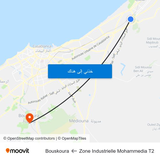 Zone Industrielle Mohammedia T2 to Bouskoura map