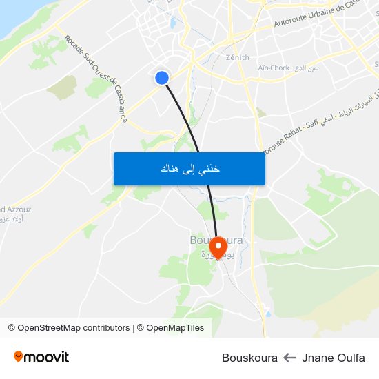 Jnane Oulfa to Bouskoura map