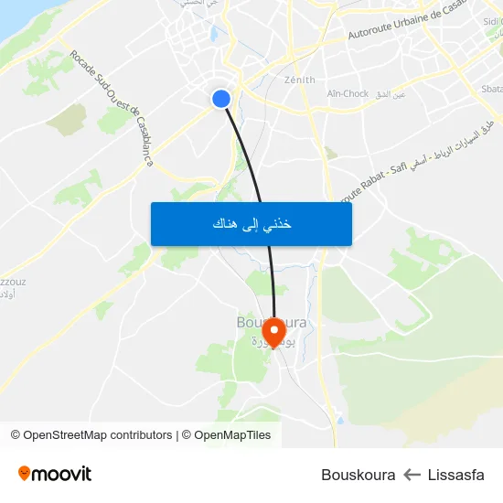 Lissasfa to Bouskoura map