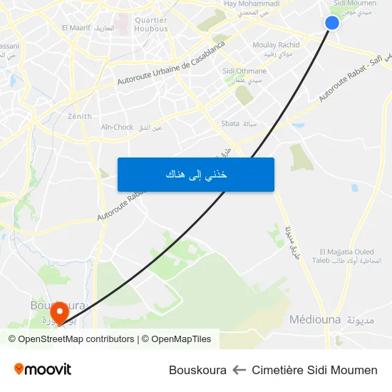 Cimetière Sidi Moumen to Bouskoura map