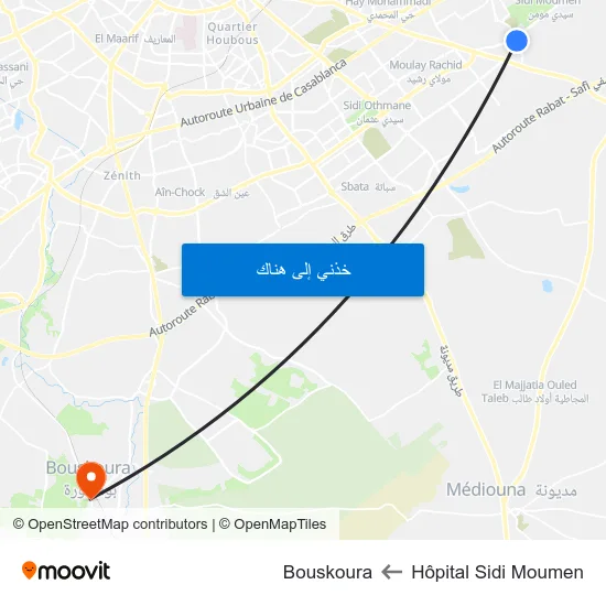 Hôpital Sidi Moumen to Bouskoura map
