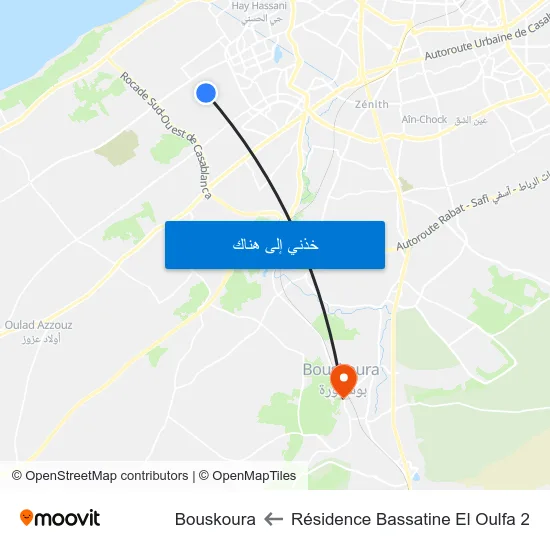 Résidence Bassatine El Oulfa 2 to Bouskoura map