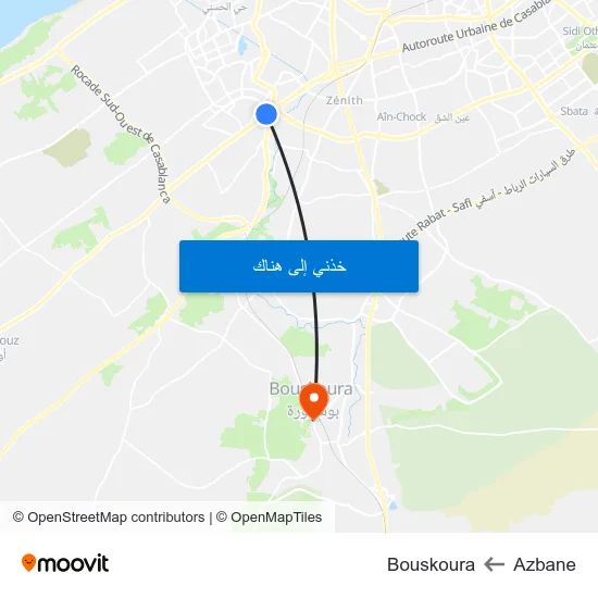 Azbane to Bouskoura map
