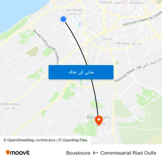 Commissariat Riad Oulfa to Bouskoura map