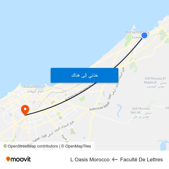 Faculté De Lettres to L Oasis Morocco map