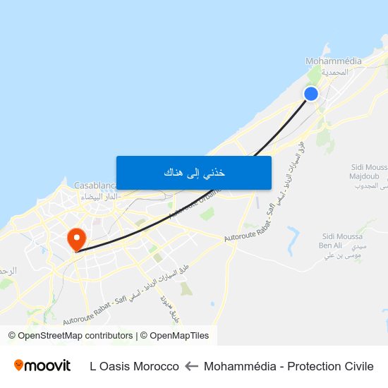 Mohammédia - Protection Civile to L Oasis Morocco map