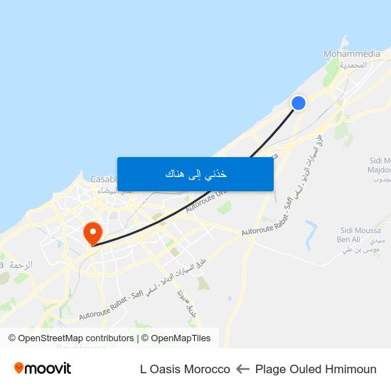 Plage Ouled Hmimoun to L Oasis Morocco map