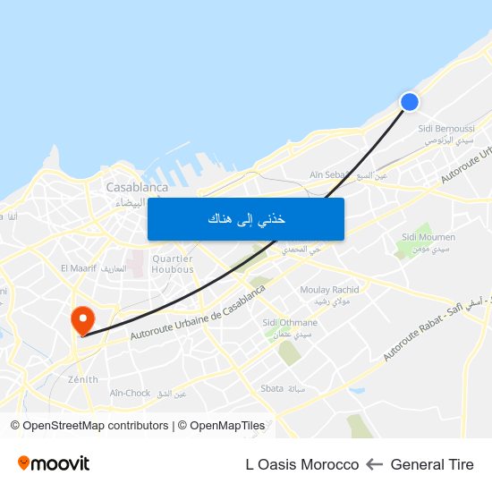 General Tire to L Oasis Morocco map