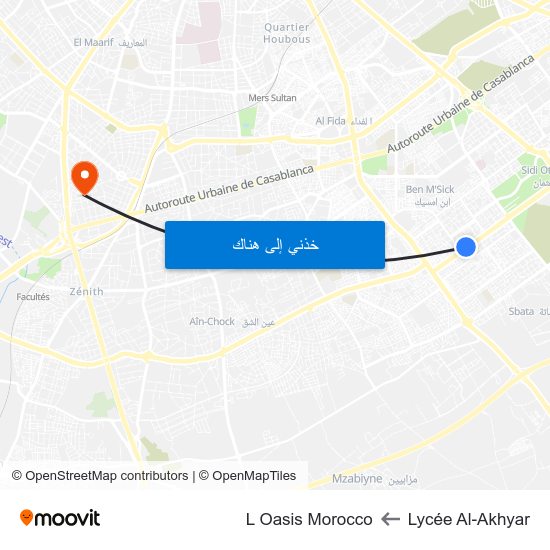 Lycée Al-Akhyar to L Oasis Morocco map