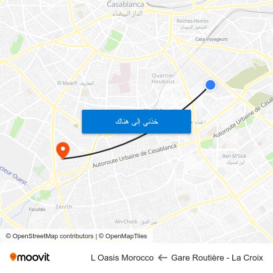 Gare Routière - La Croix to L Oasis Morocco map