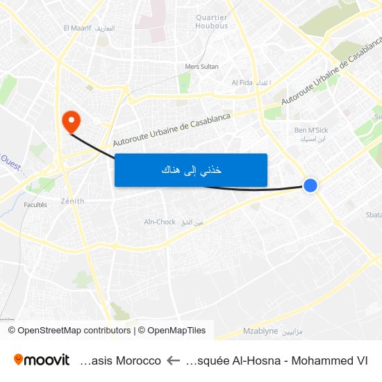 Mosquée Al-Hosna - Mohammed VI to L Oasis Morocco map