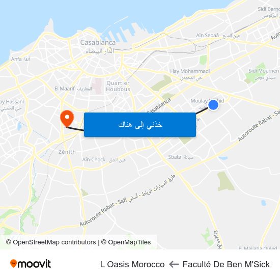 Faculté De Ben M'Sick to L Oasis Morocco map