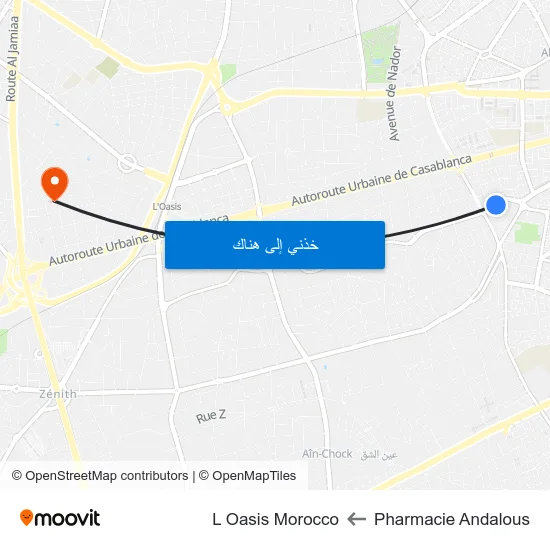 Pharmacie Andalous to L Oasis Morocco map