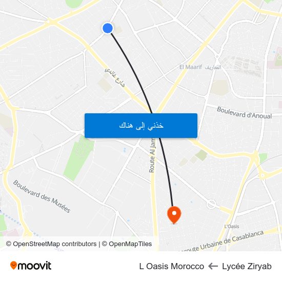 Lycée Ziryab to L Oasis Morocco map