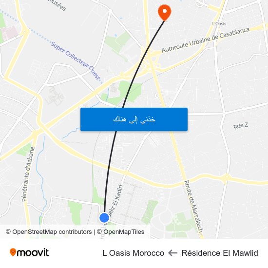 Résidence El Mawlid to L Oasis Morocco map