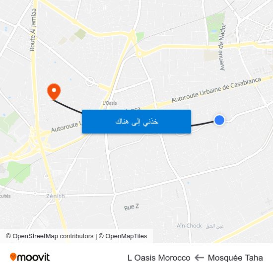 Mosquée Taha to L Oasis Morocco map