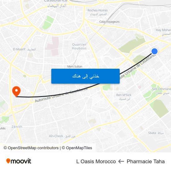 Pharmacie Taha to L Oasis Morocco map