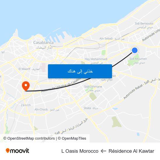 Résidence Al Kawtar to L Oasis Morocco map
