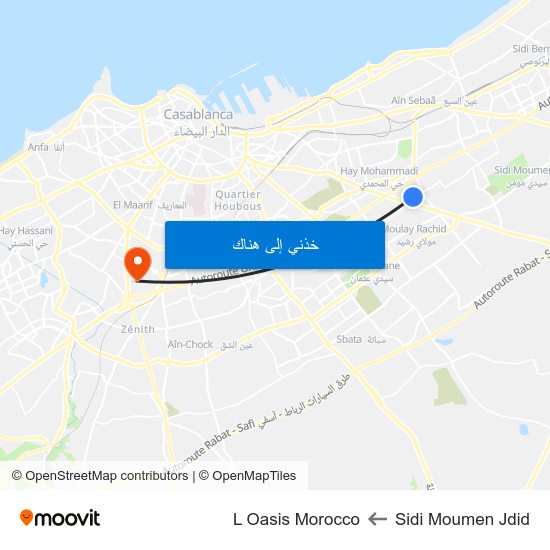 Sidi Moumen Jdid to L Oasis Morocco map